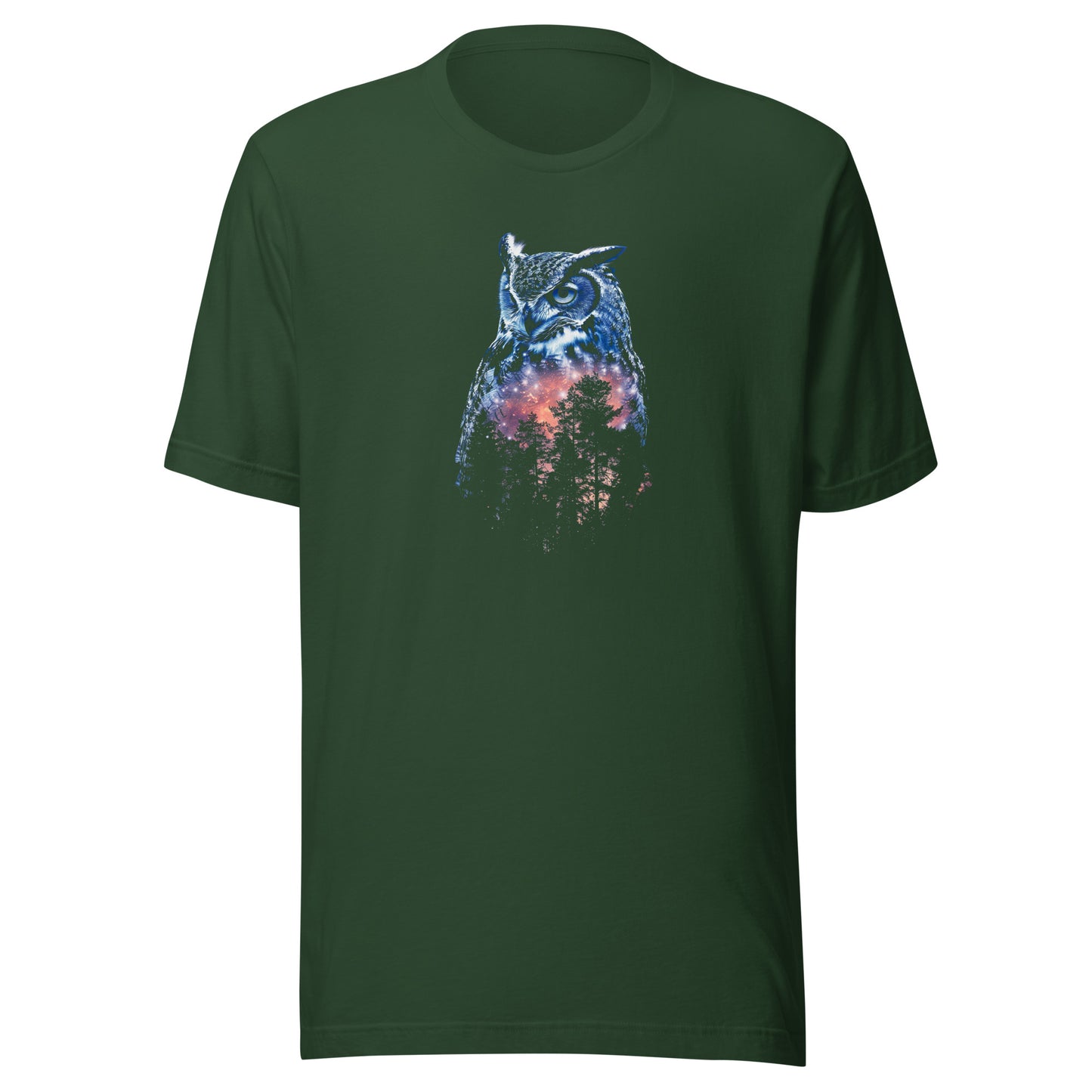 T-shirt québécois "Hibou et sa forêt" unisexe adulte - vert