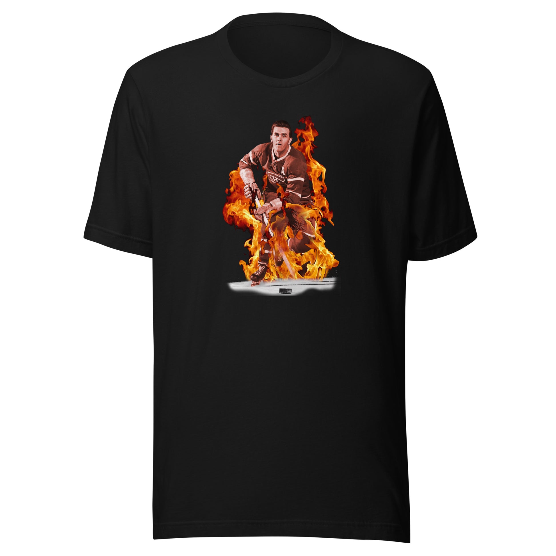 T-shirt québécois "Maurice Richard en feu" unisexe adulte - noir