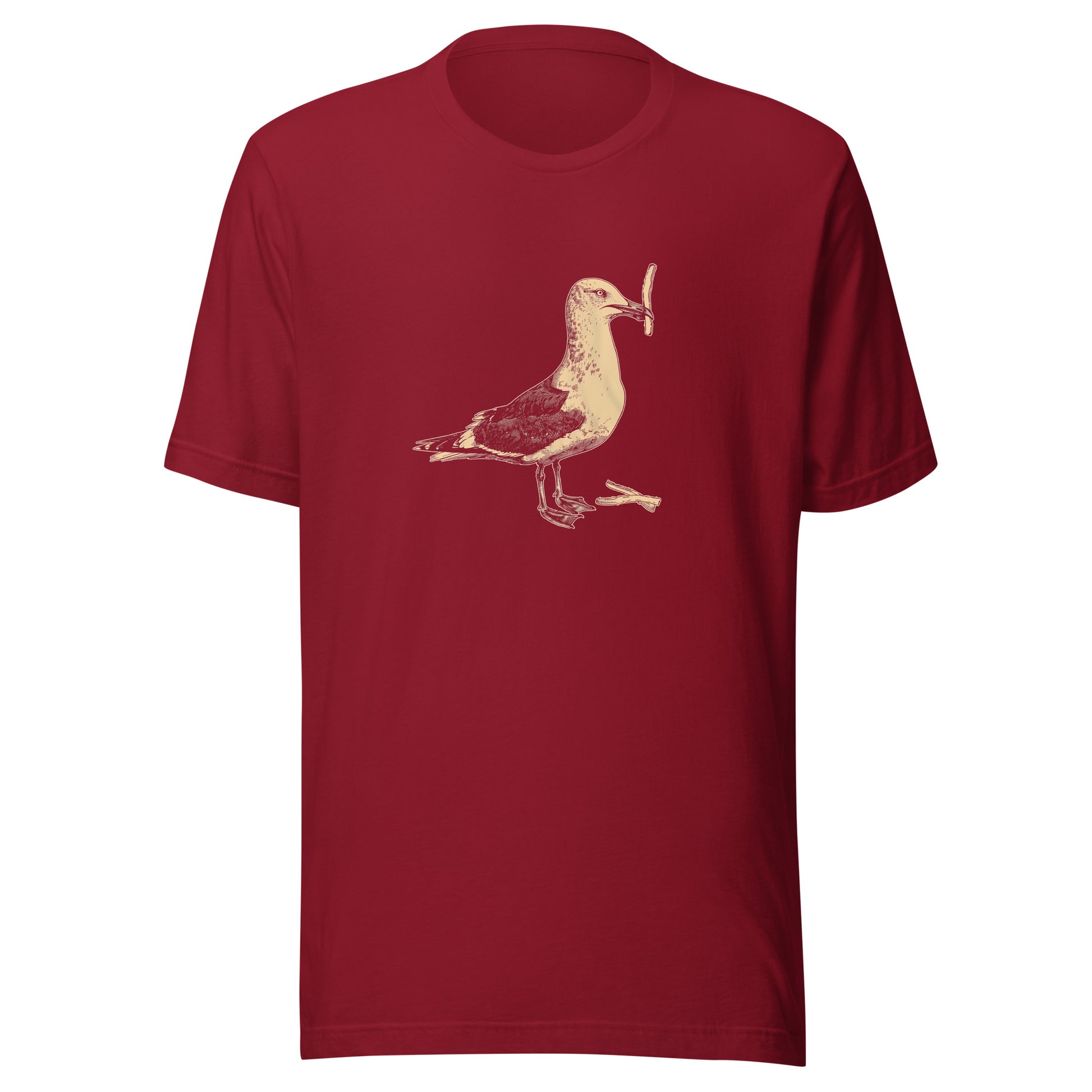 T-shirt québécois "Mouette mange une fritte" unisexe adulte - rouge