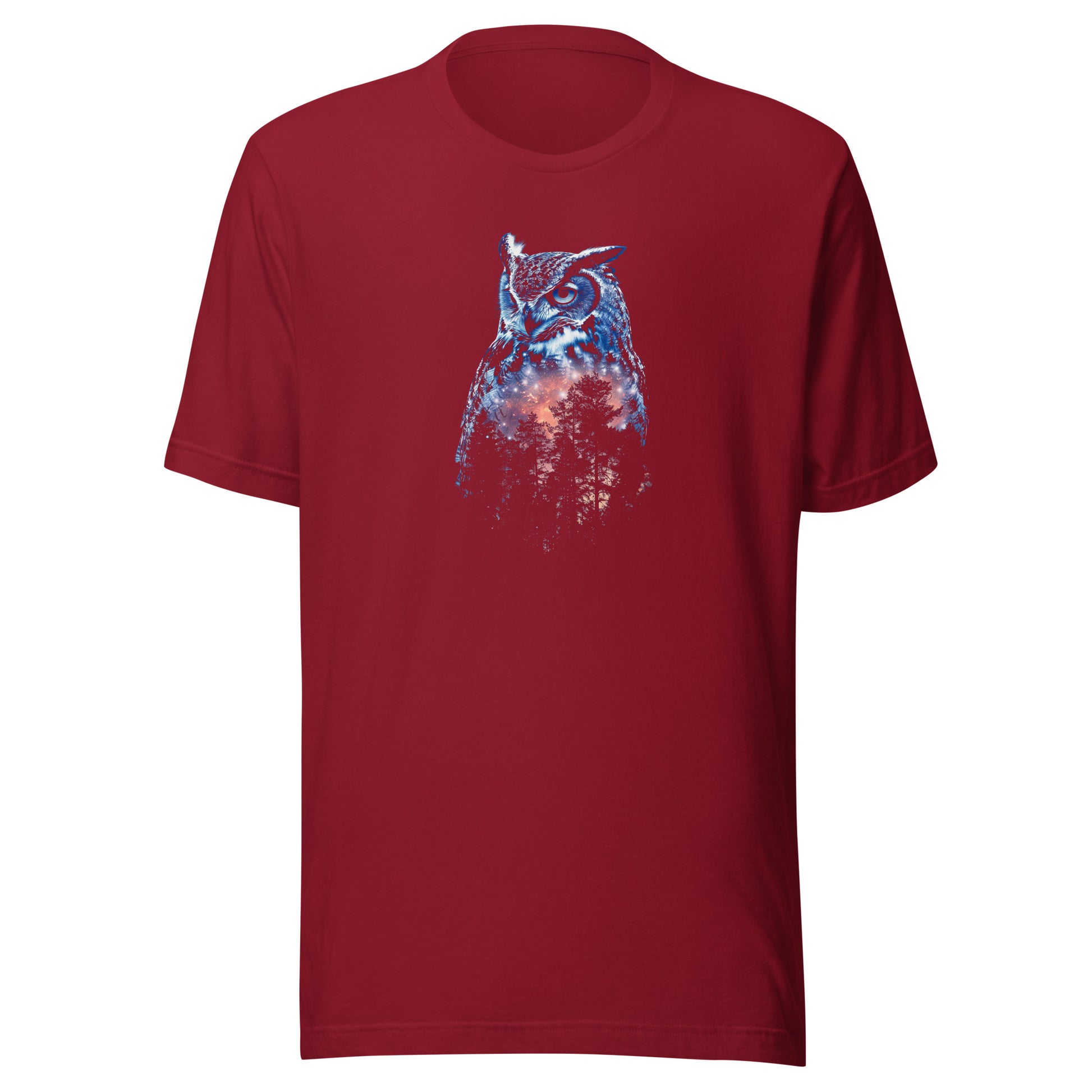 T-shirt québécois "Hibou et sa forêt" unisexe adulte - rouge