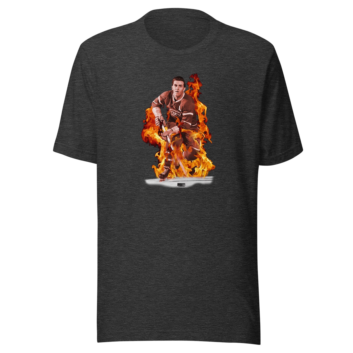 T-shirt québécois "Maurice Richard en feu" unisexe adulte - gris