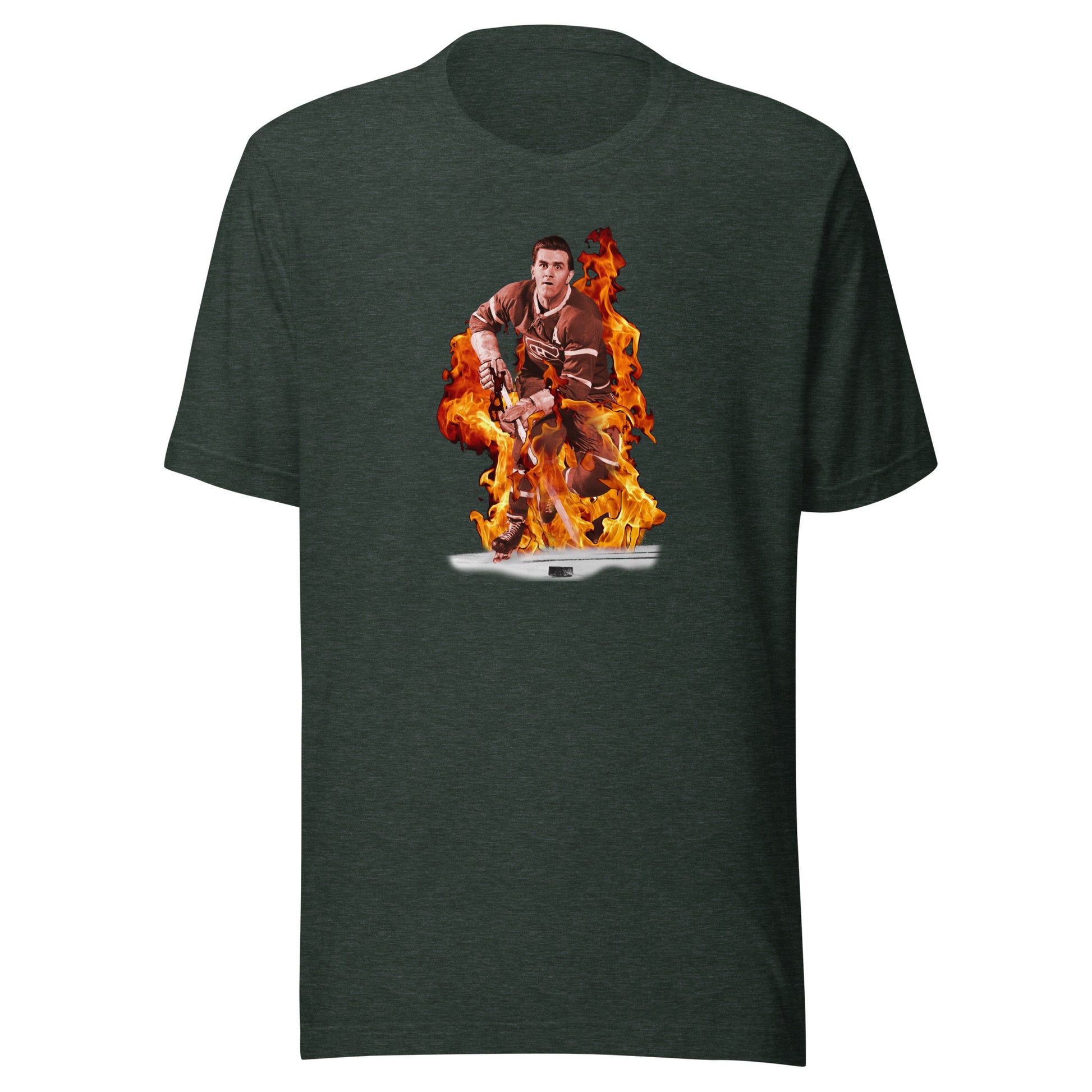 T-shirt québécois "Maurice Richard en feu" unisexe adulte - vert