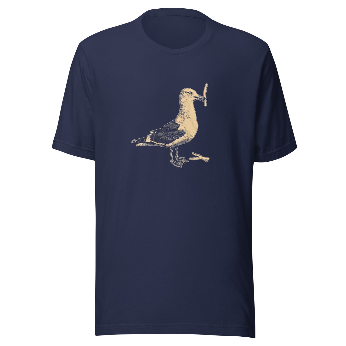 T-shirt québécois "Mouette mange une fritte" unisexe adulte - bleu