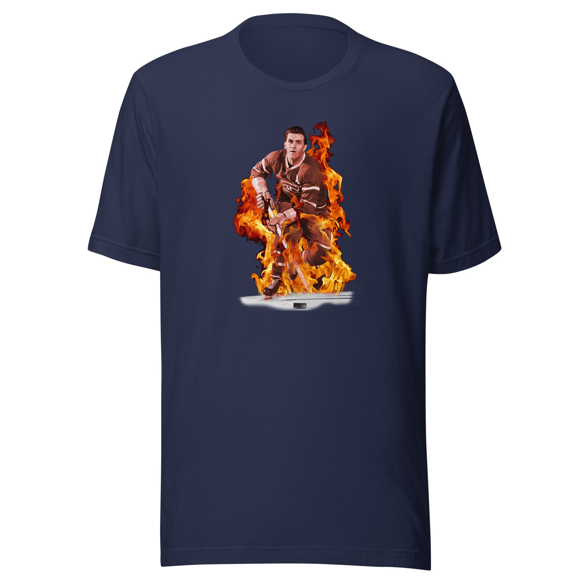 T-shirt québécois "Maurice Richard en feu" unisexe adulte - bleu