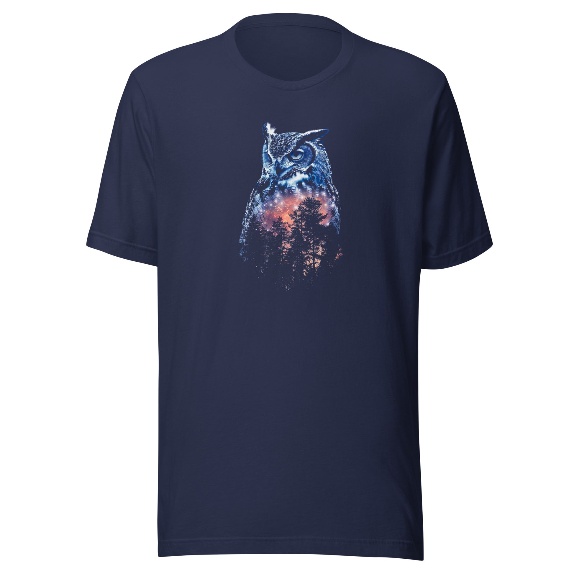 T-shirt québécois "Hibou et sa forêt" unisexe adulte - bleu marine