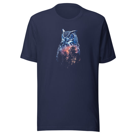 T-shirt québécois "Hibou et sa forêt" unisexe adulte - bleu marine