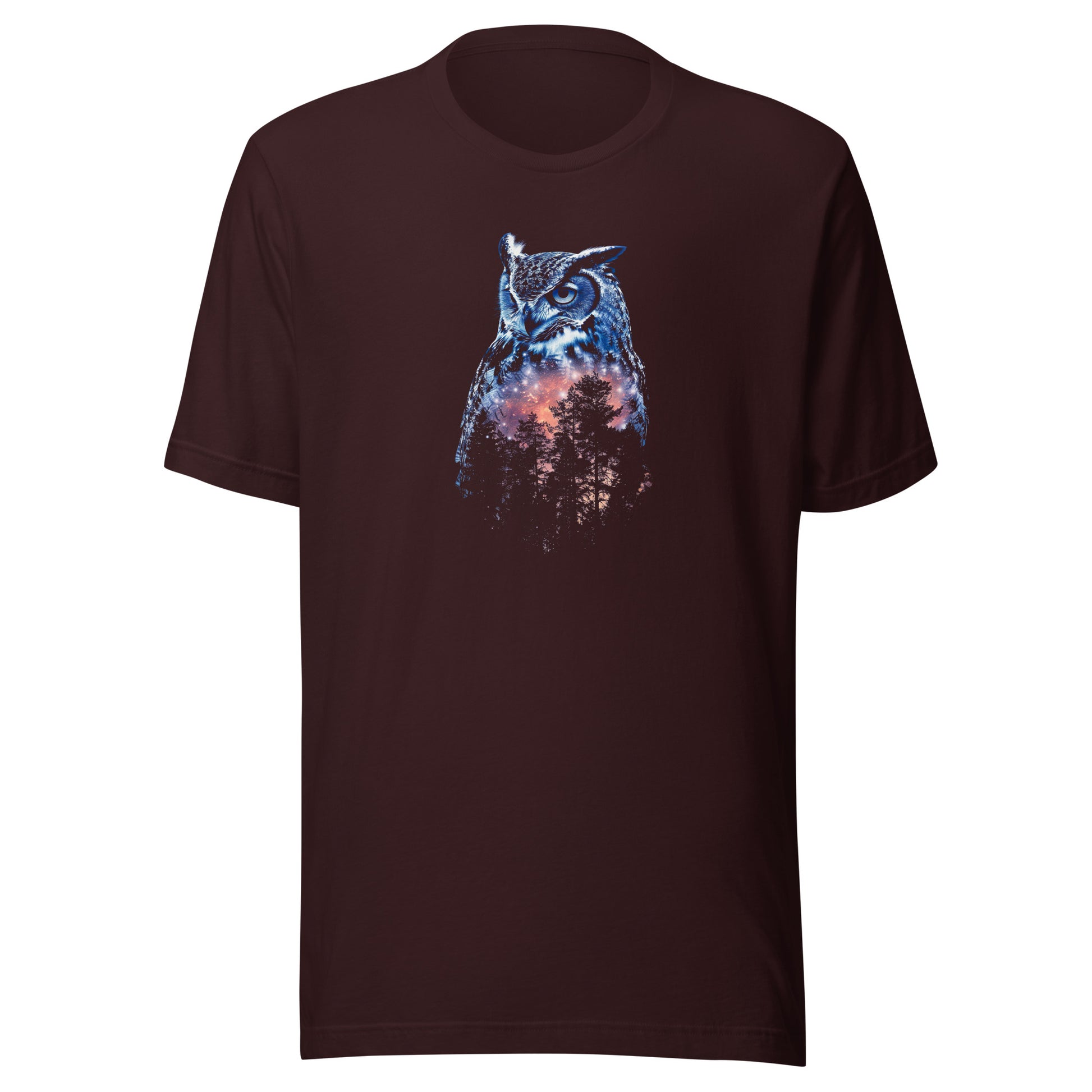 T-shirt québécois "Hibou et sa forêt" unisexe adulte - rouge sang