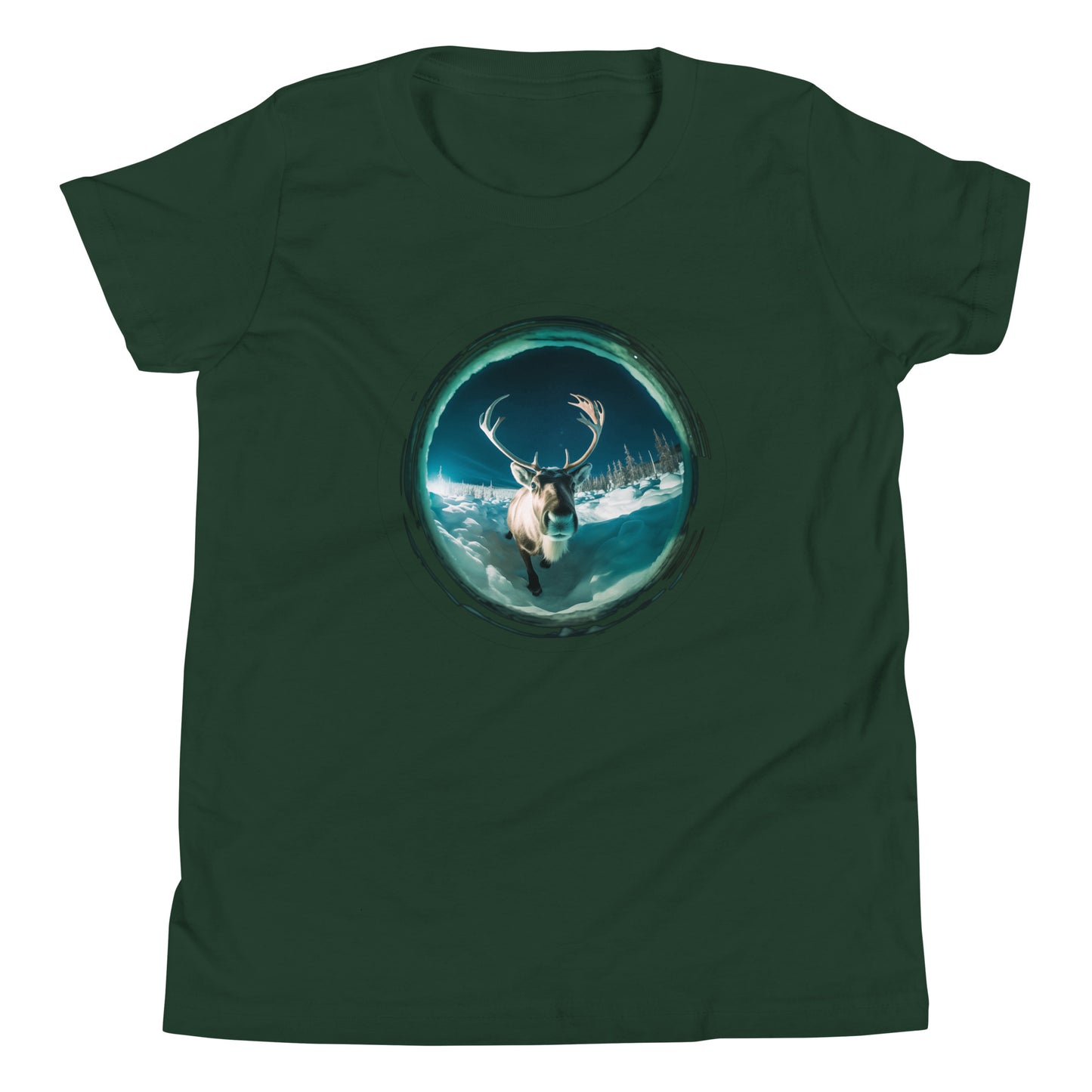 T-shirt québécois "caribou curieux" pour jeune - vert