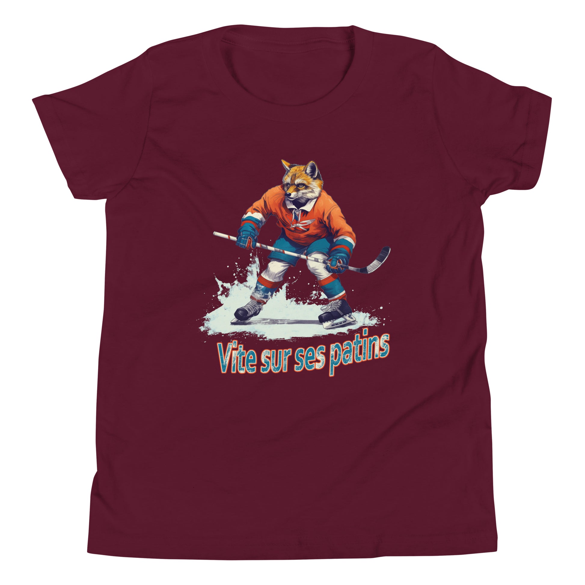 T-shirt québécois "vite sur ses patins" pour jeune - bordeau