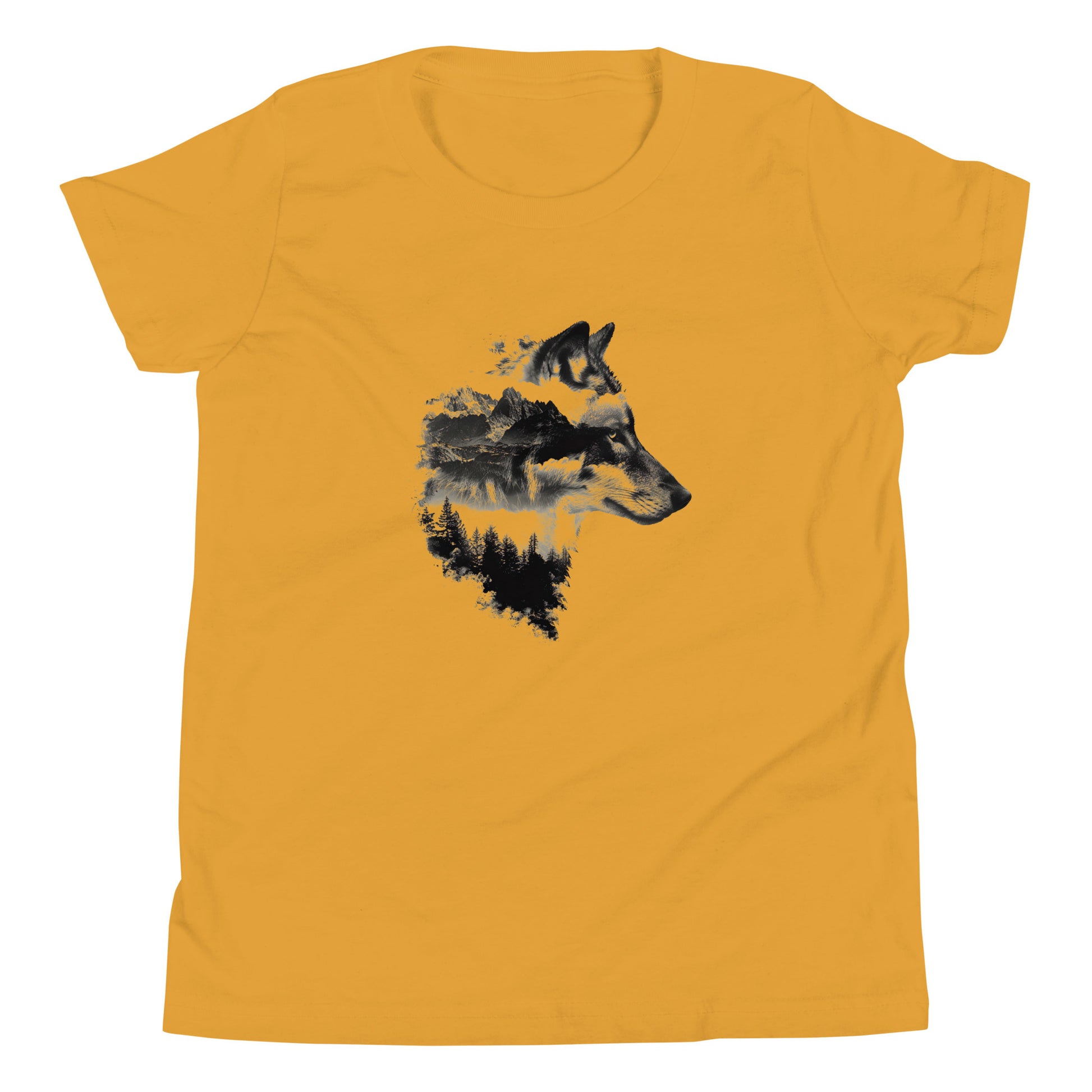 T-shirt québécois "loup des montagnes" pour jeune - jaune