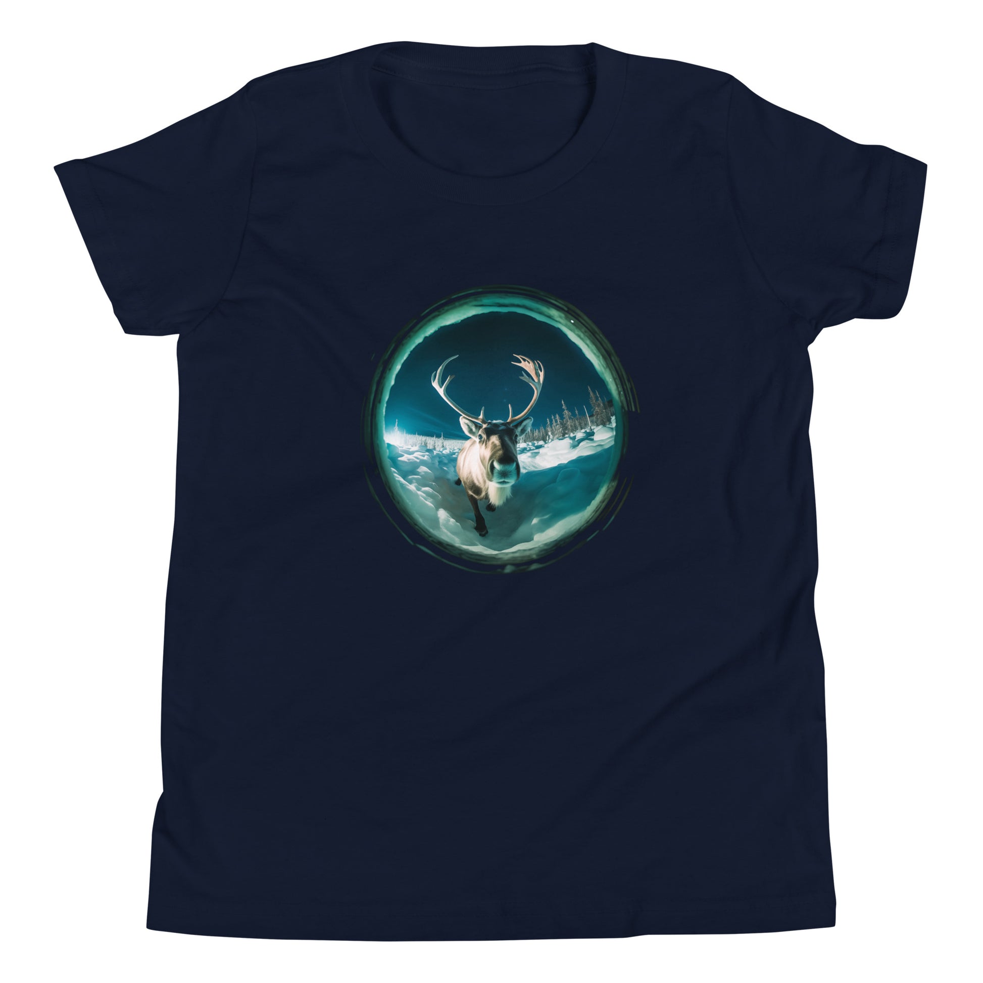 T-shirt québécois "caribou curieux" pour jeune - bleu marine