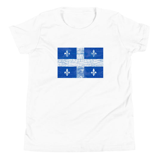 T-shirt québécois "Drapeau en bois" pour jeune - blanc